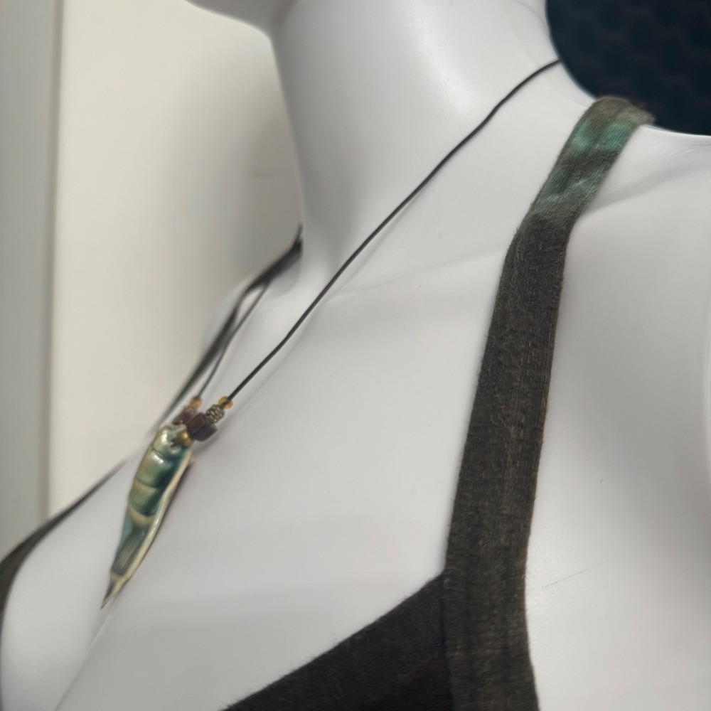 Unbranded Ceramic Shell Pendant Necklace Unisex OS Teal Brown Excellent Artisan - Picture 10 of 10